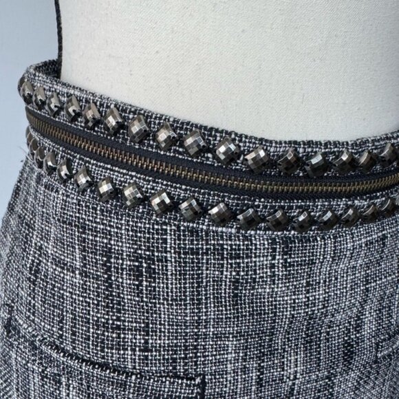 H&M Navy Tweed Mini Skirt with Embellished Waist  – Size 6 - Picture 8 of 15